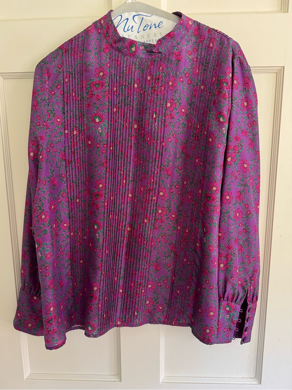 Floral Pintuck Blouse - Purple/Pink